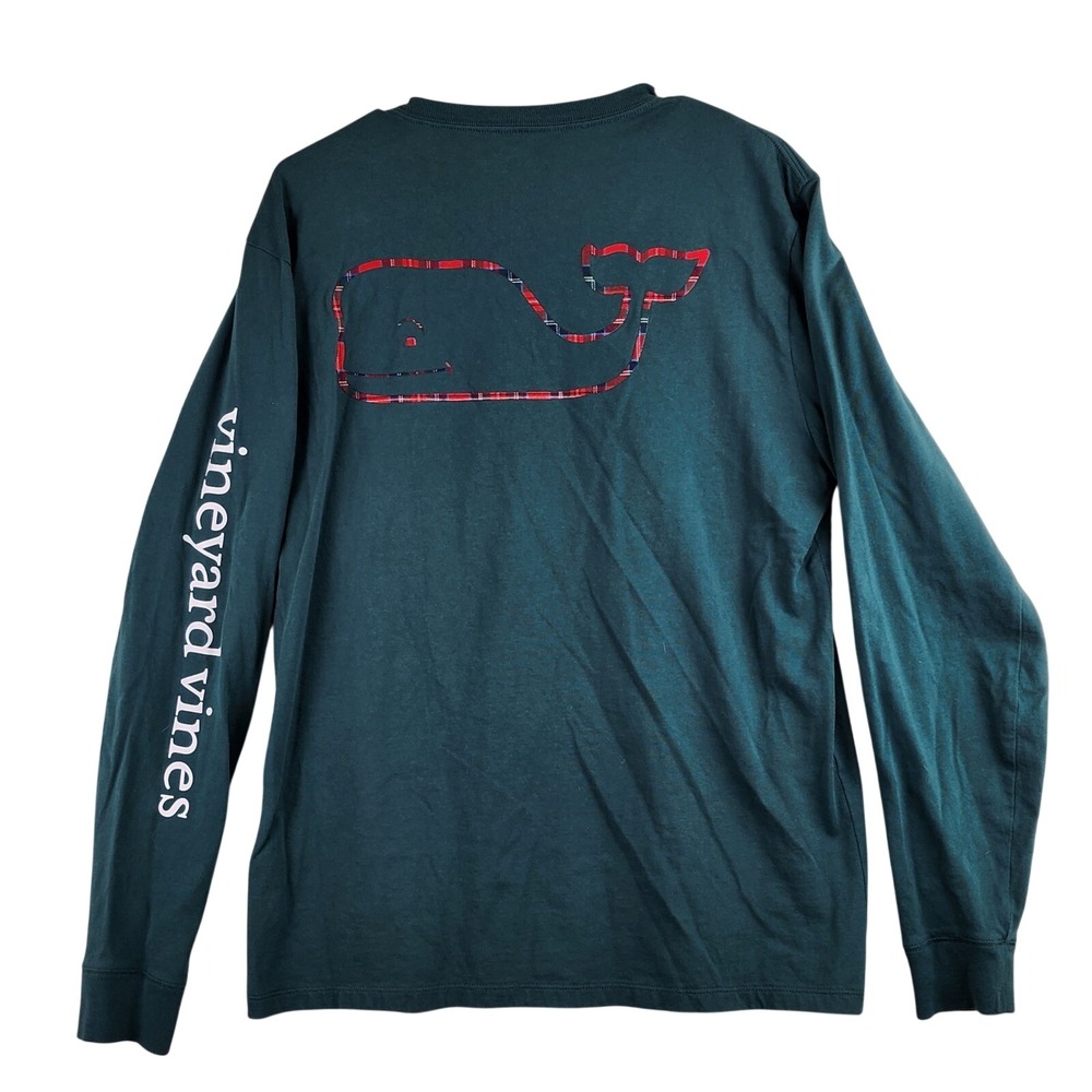 Vineyard Vines Plaid Whale Graphic Long Sleeve T-Shirt Mens M Green Preppy Style